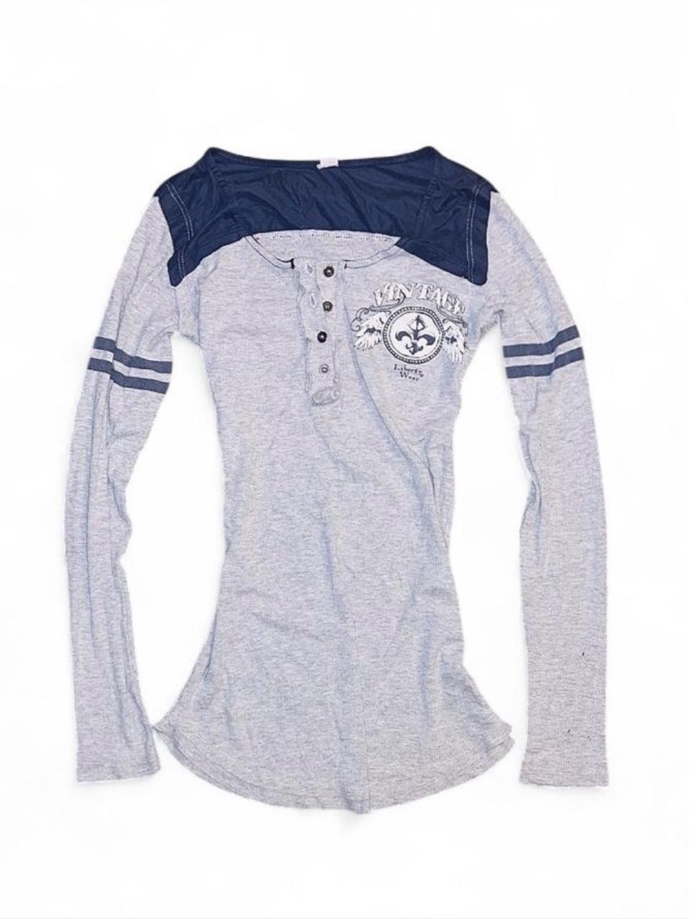 Vintage Y2K Grunge Henley Top Fairycore Long Sleeve Ribbed Knit top M